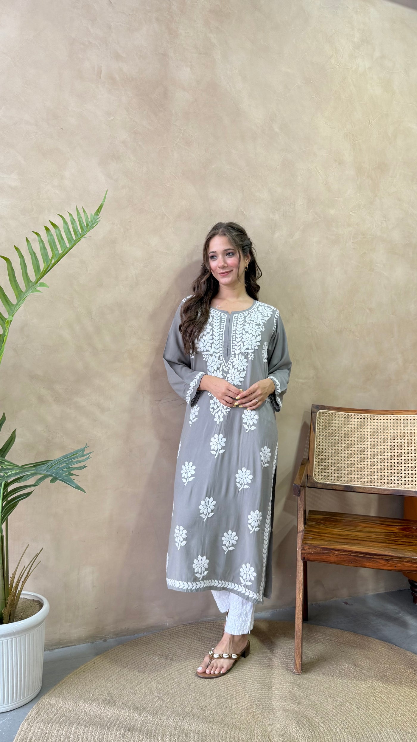 Raaha Grey Long Rayon Straight Kurta