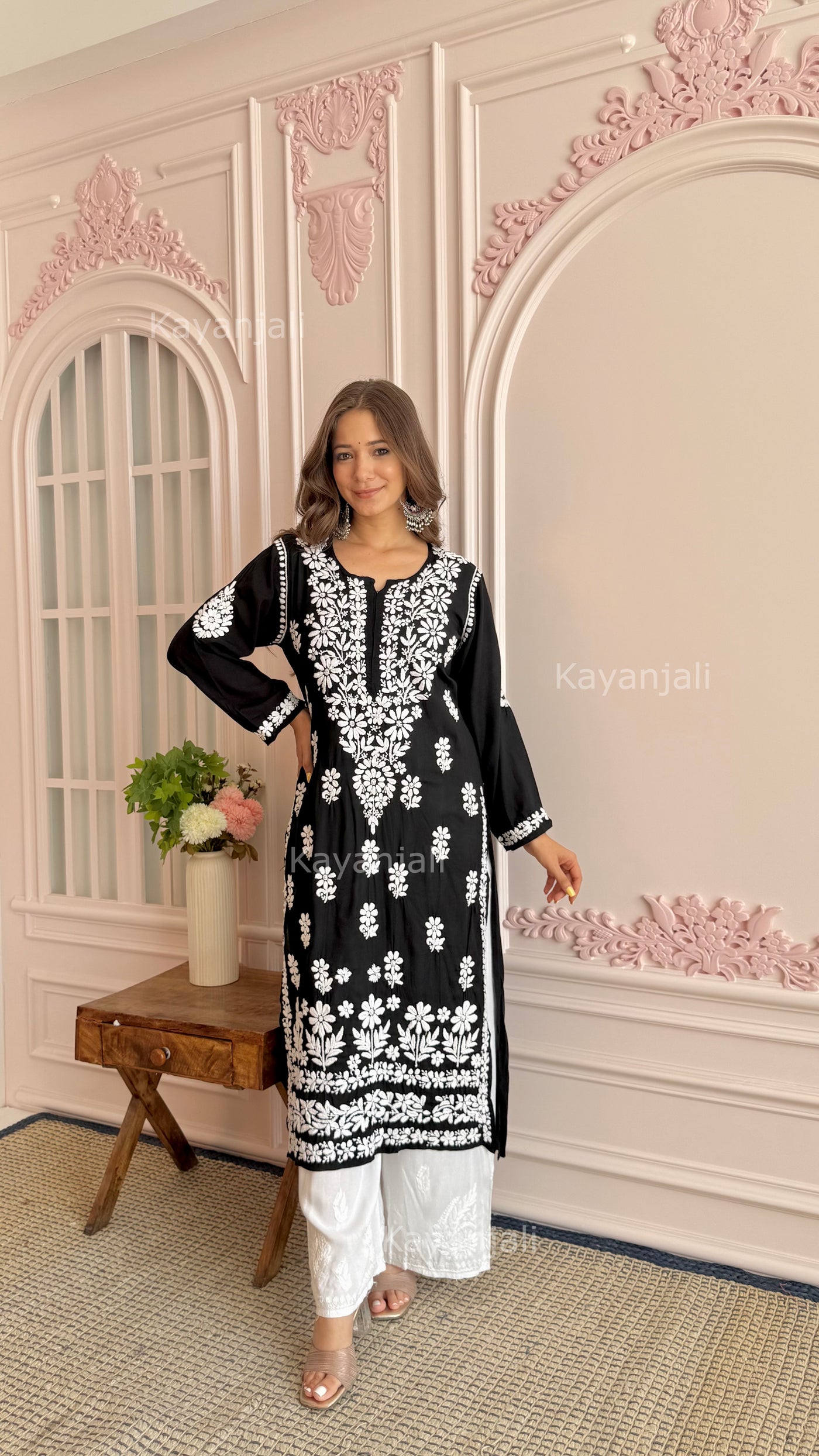 Aayat Premium Black Long Modal Straight Kurta