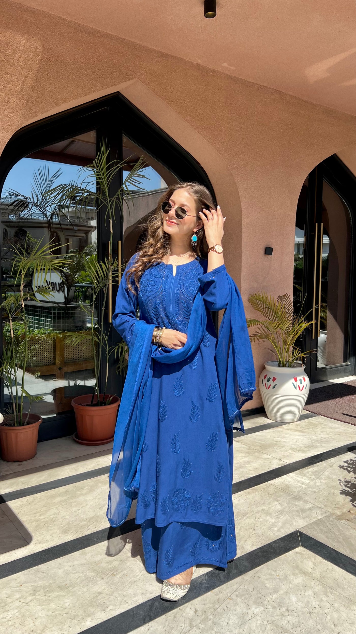 Chandani Premium Blue Rayon Mukaish Work Kurta Set