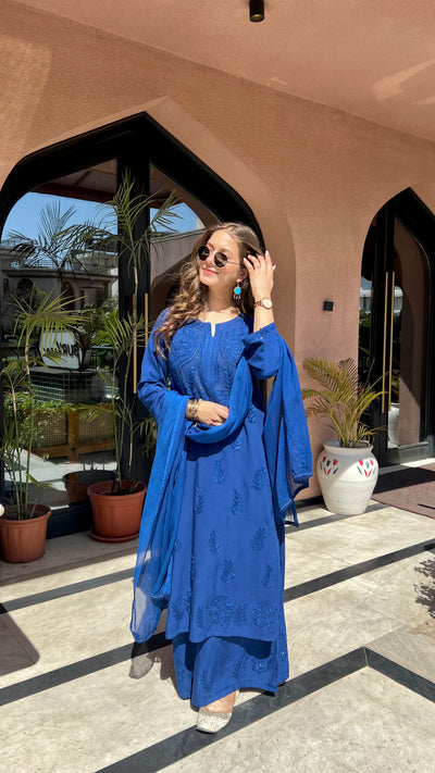 Chandani Premium Blue Rayon Mukaish Work Kurta Set