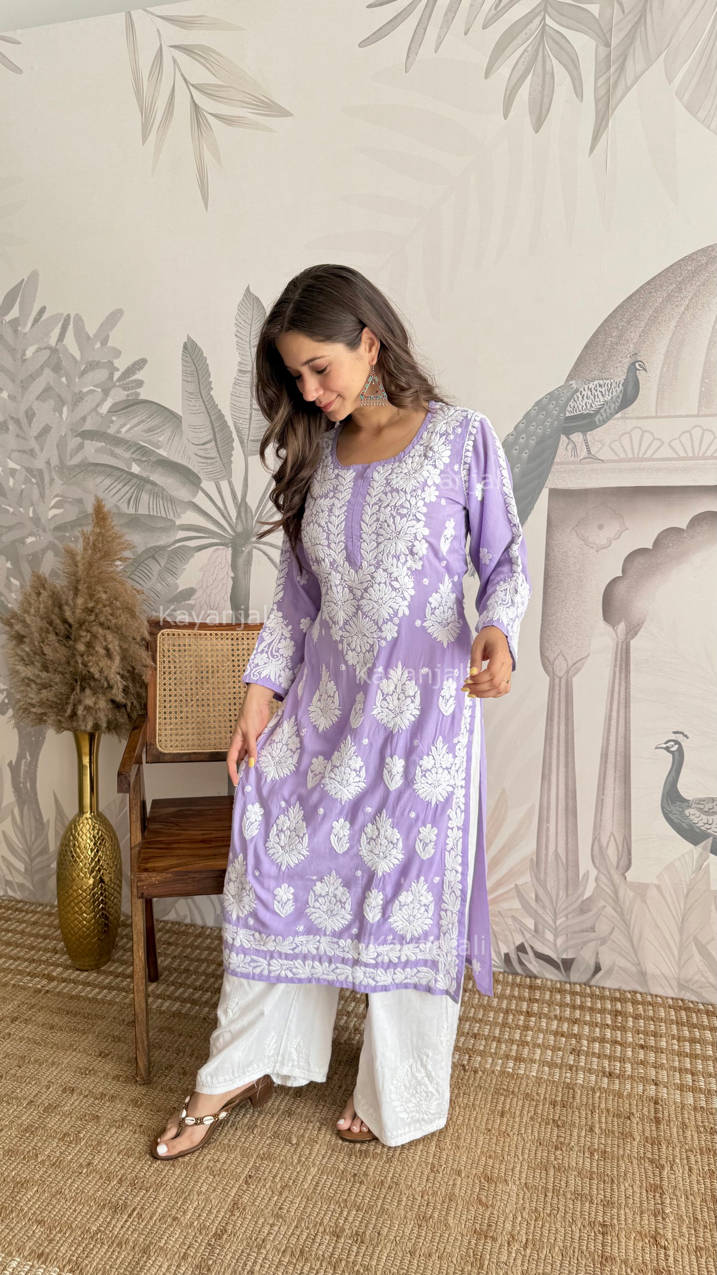 RAABTA PREMIUM DESIGNER LONG LAVENDER MODAL STRAIGHT KURTA