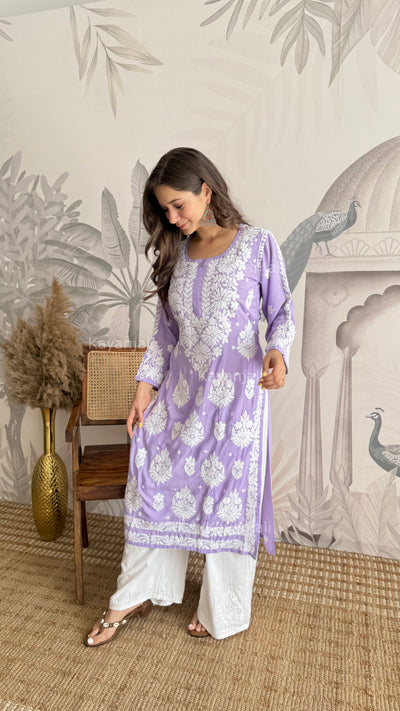 RAABTA PREMIUM DESIGNER LONG LAVENDER MODAL STRAIGHT KURTA
