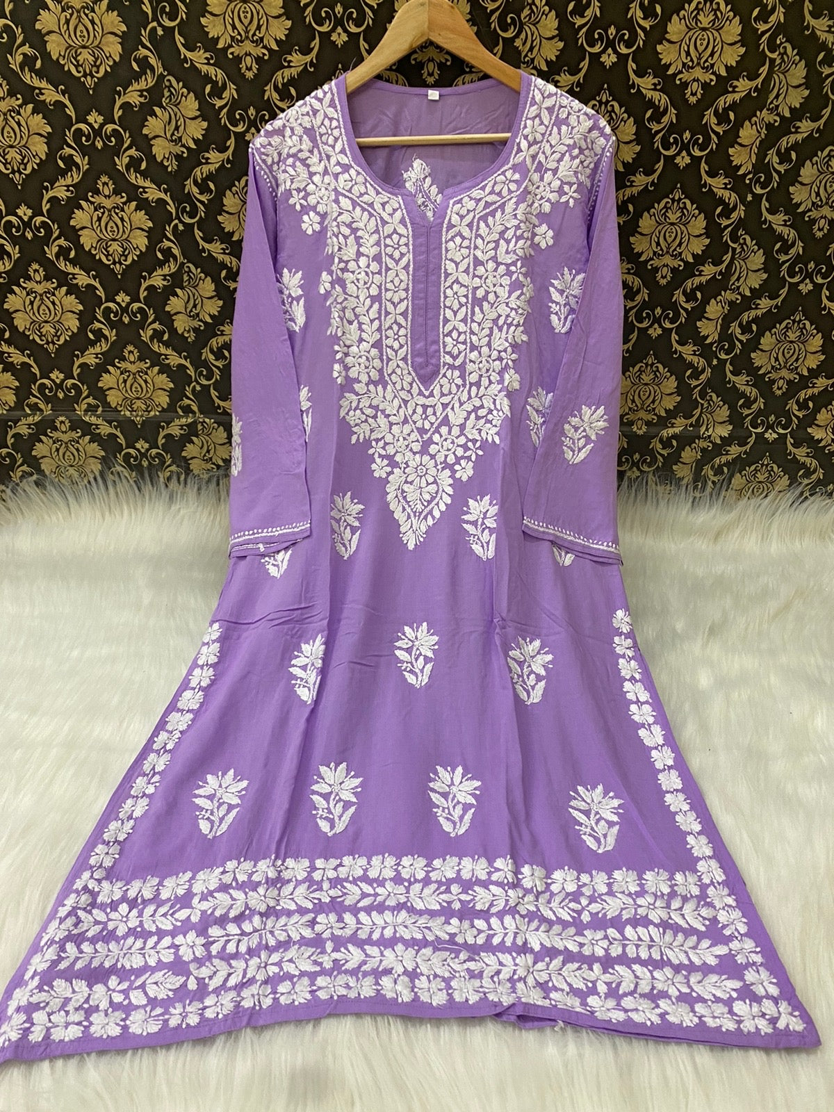NAZAKAT HANDCRAFTED LAVENDER MODAL KURTA AND PANT SET