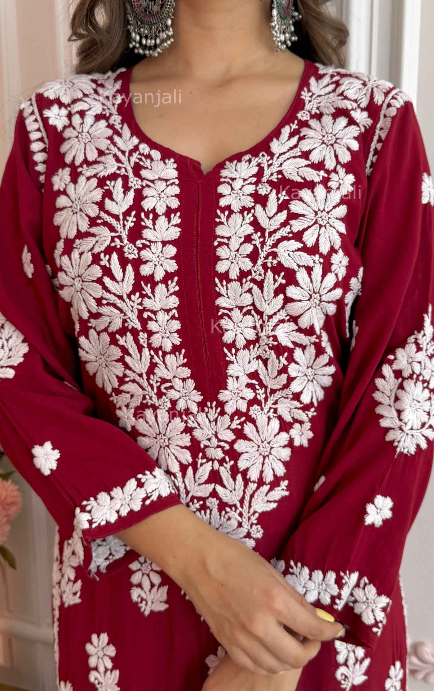 AAYAT PREMIUM MAROON LONG MODAL STRAIGHT KURTA
