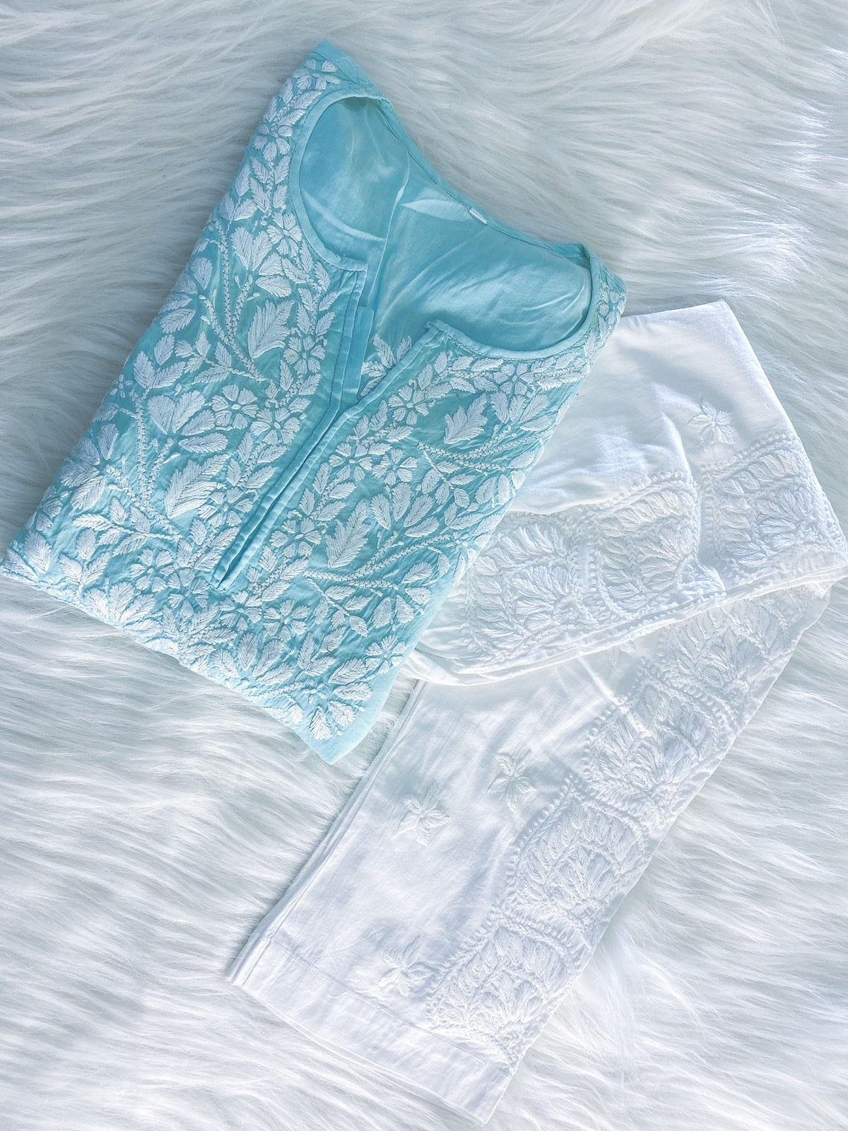 HEER HANDCRAFTED Sea Green MODAL KURTA AND PANT SET