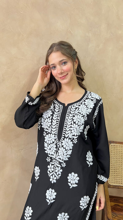 Raaha Black Long Rayon Straight Kurta