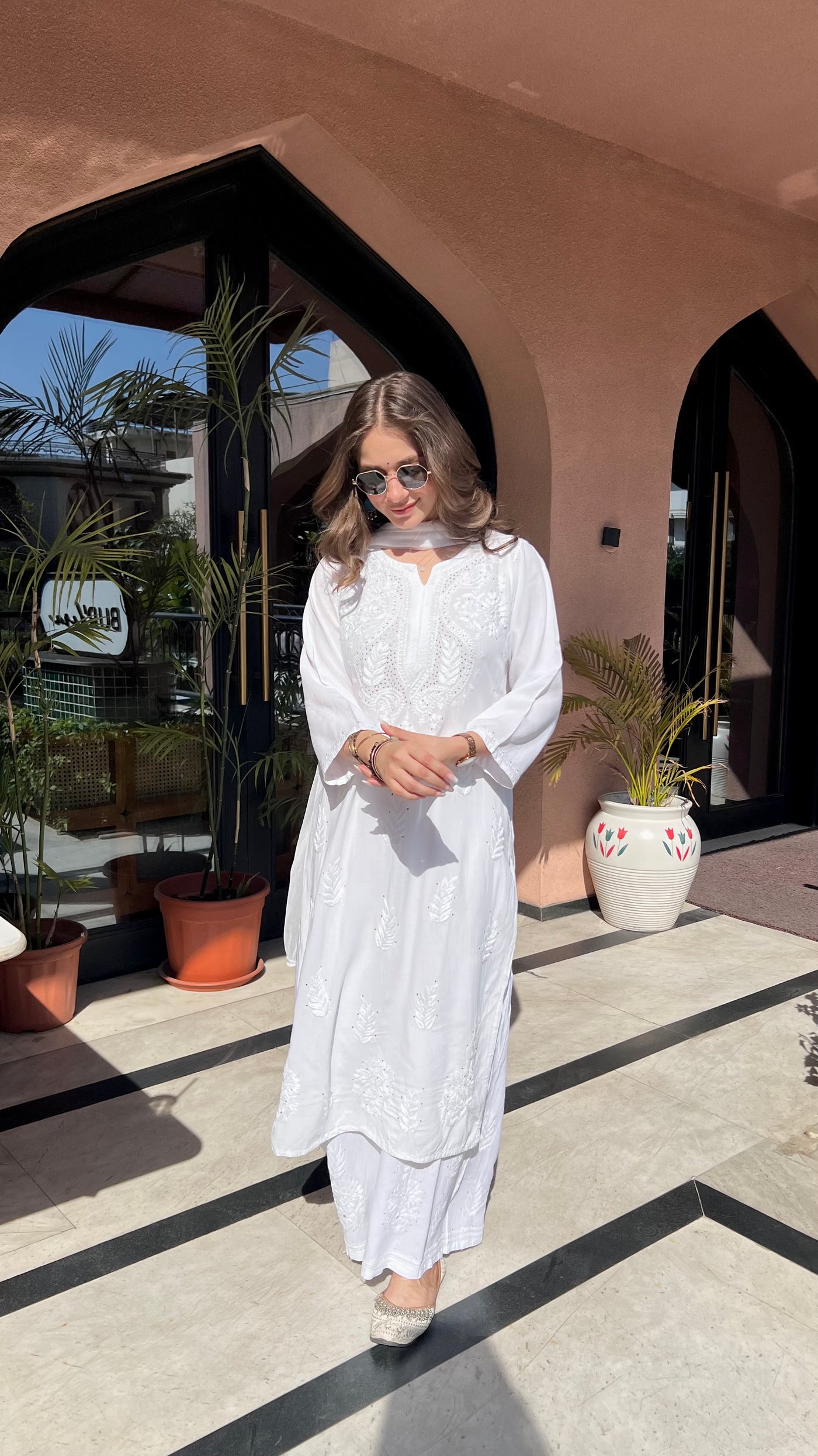 Chandani Premium White Rayon Mukaish Work Kurta Set