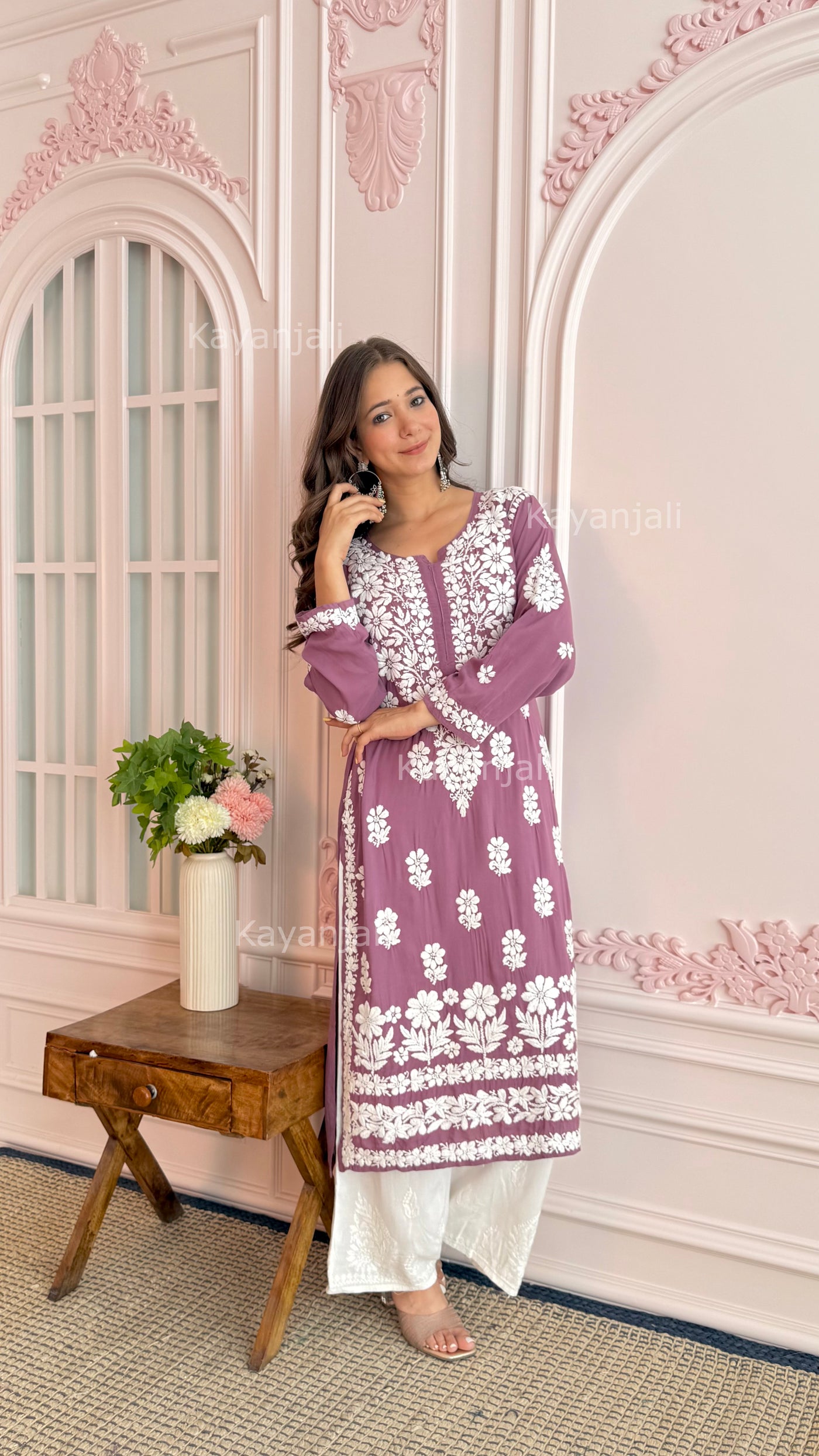 AAYAT PREMIUM MAUVE LONG MODAL STRAIGHT KURTA
