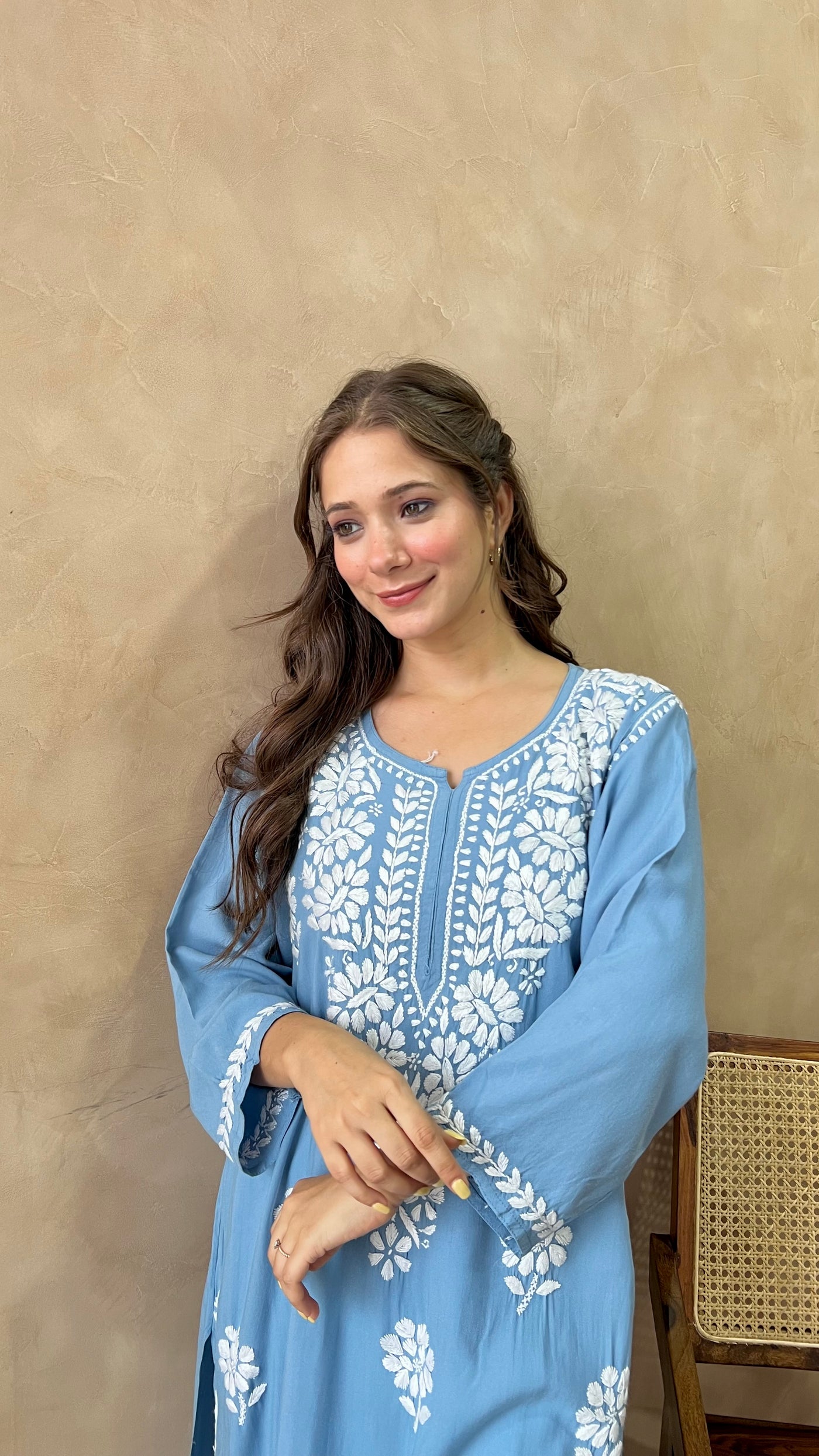 Raaha Powder Blue Long Rayon Straight Kurta
