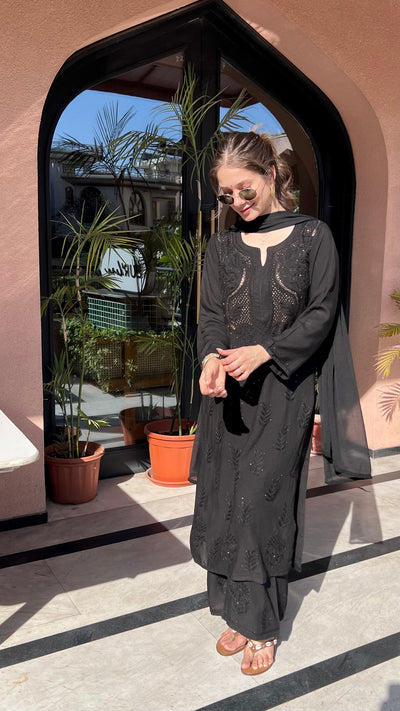 Chandani Premium Black Rayon Mukaish Work Kurta Set