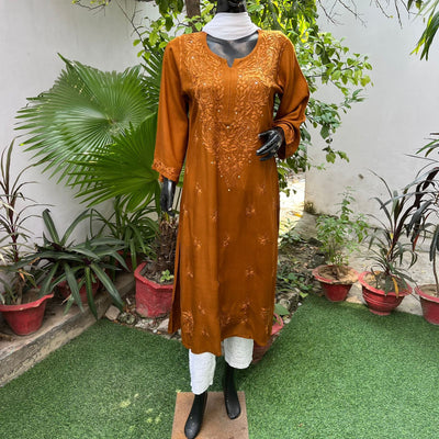 Naaz Mustard Yellow Rayon Mukaish Kurta