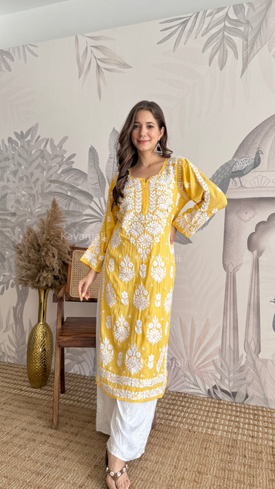 RAABTA PREMIUM DESIGNER LONG YELLOW MODAL STRAIGHT KURTA