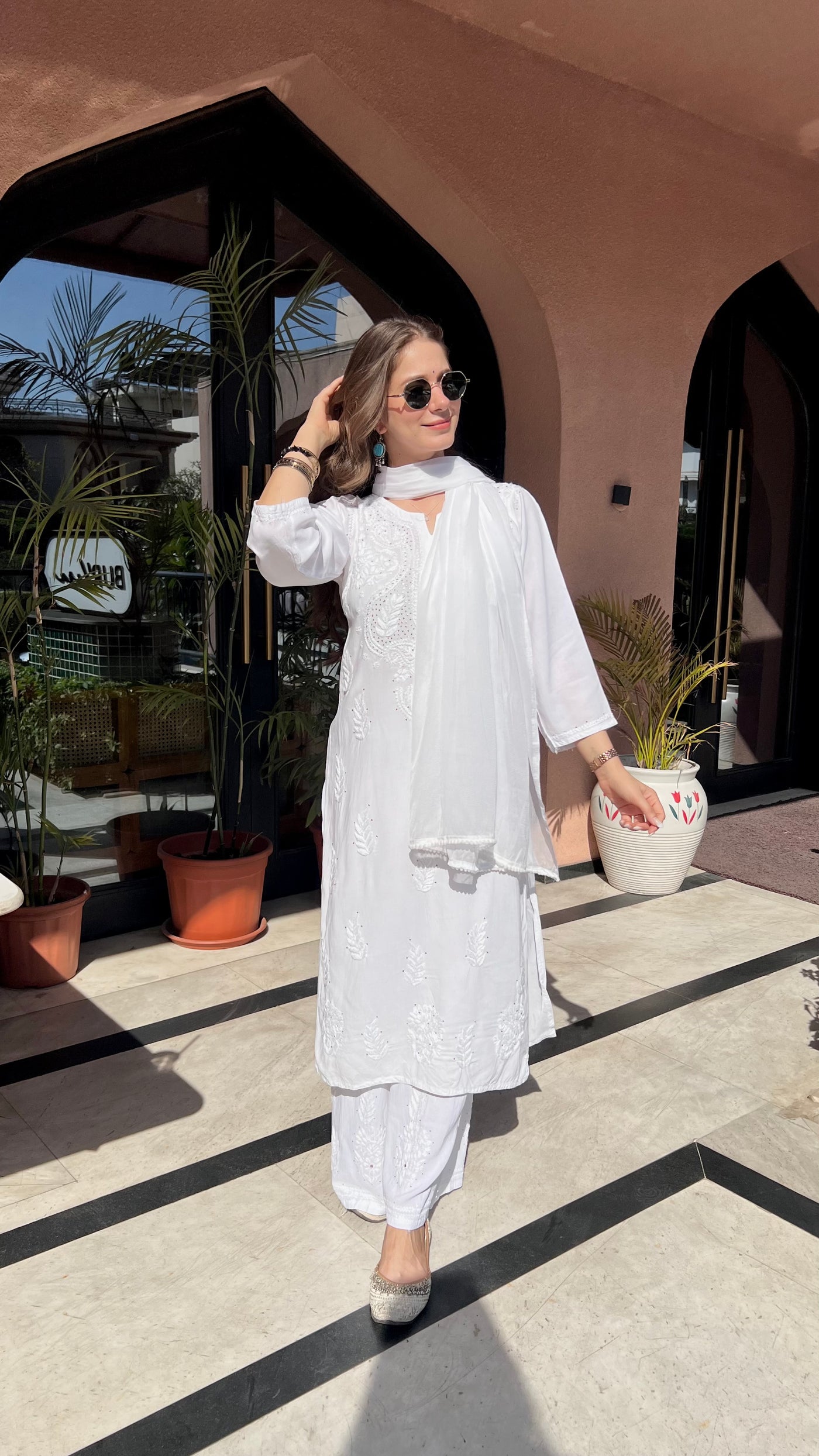 Chandani Premium White Rayon Mukaish Work Kurta Set