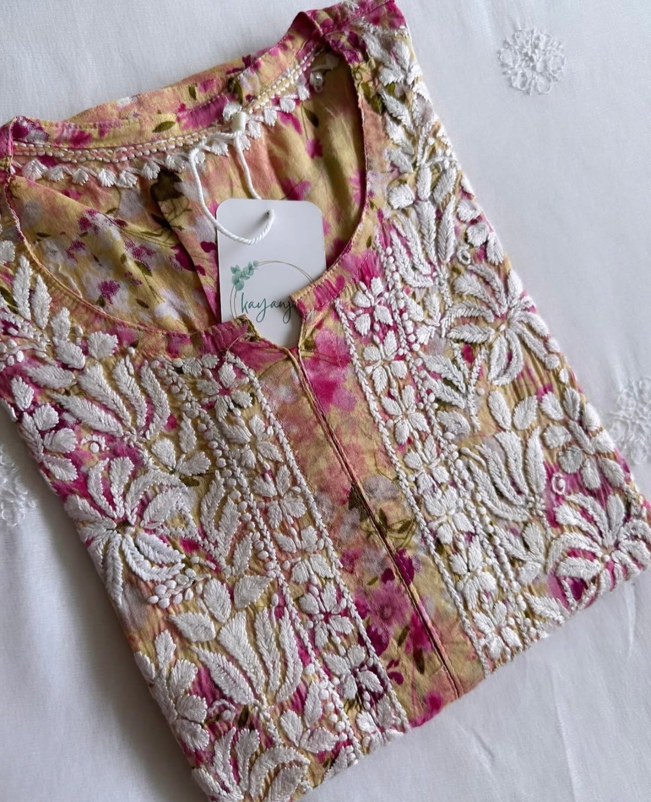Rahat Long Pink Mulmul Chikankari Kurta