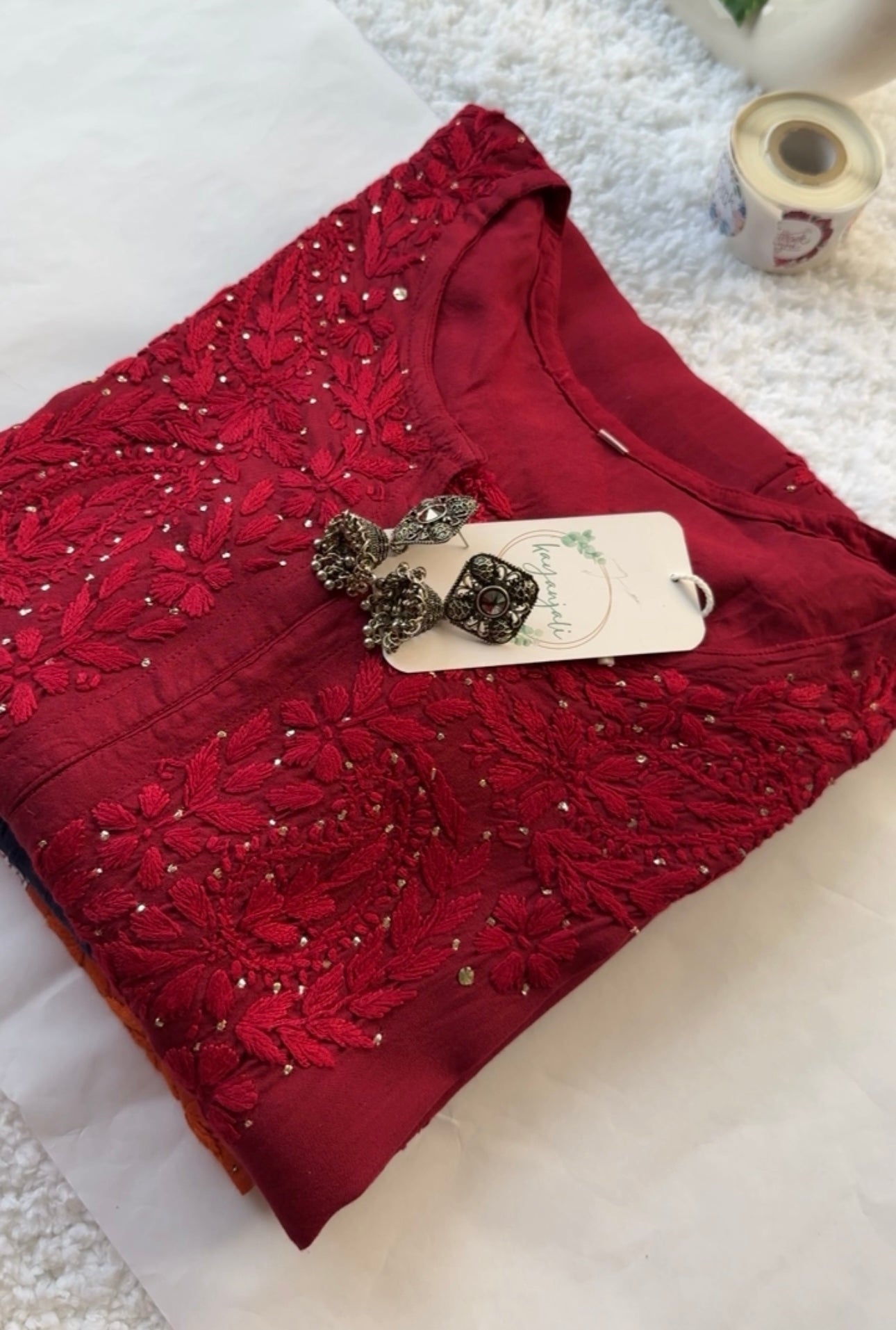 Naaz Maroon Rayon Mukaish Kurta