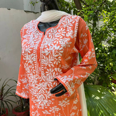 Pakizah Orange Mulmul Long Kurta