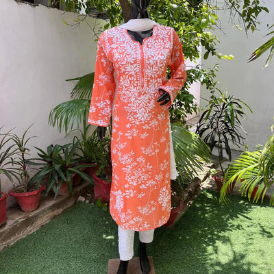 Pakizah Orange Mulmul Long Kurta